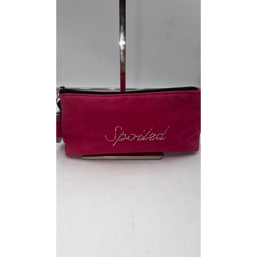 Victoria Secret Hot Pink Velour Spoiled Rhinestone Makeup Bag Y2K Heart Charm